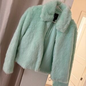 Forever 21 Light Green Faux Fur Coat